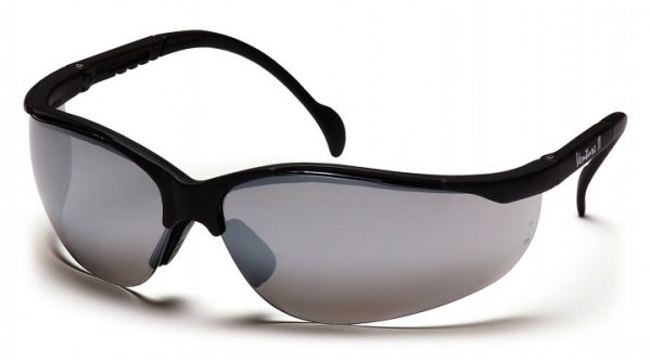 VENTURE II SILVER MIRROR LENS BLACK FRAME, SAFETY GLASSES - PYR1870