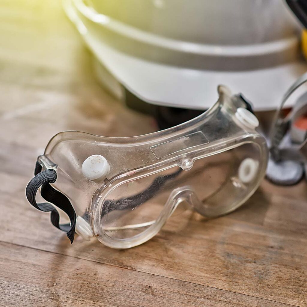 Safety goggles sitting on a table