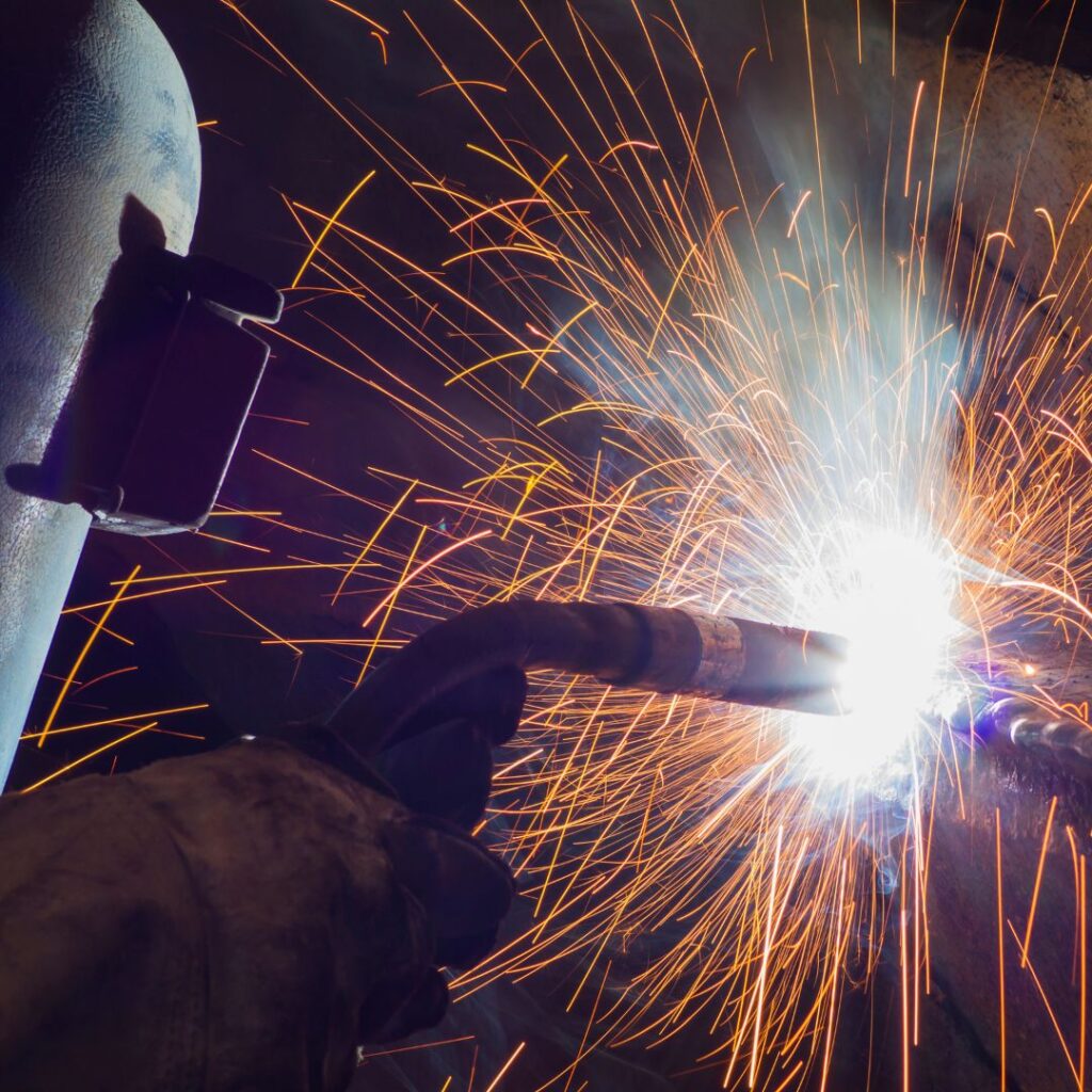 welding mask close to sparks