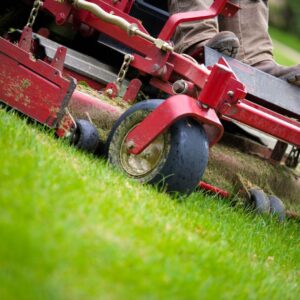 Closeup of a zero-turn riding mower