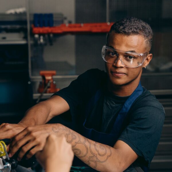 wearing safety googles